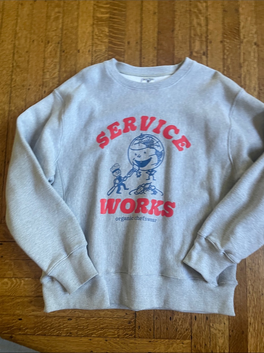 Light Gray Crewneck Sweater with Red SERVICE WORKS Graphic